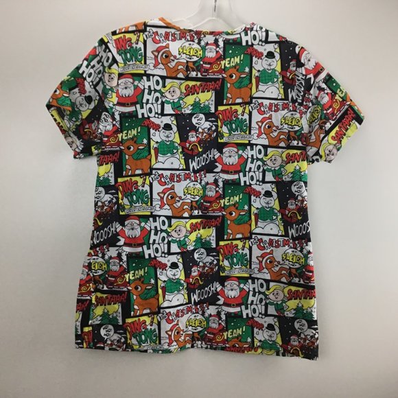 Rudolph The Red Nose Reindeer Holiday Christmas Festive Scrubs Size Medium - Picture 7 of 9